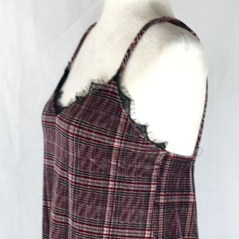Hummingbird Womens Plaid Stretch Velvet Lace Trim Short Dress Size S - Picture 7 of 7